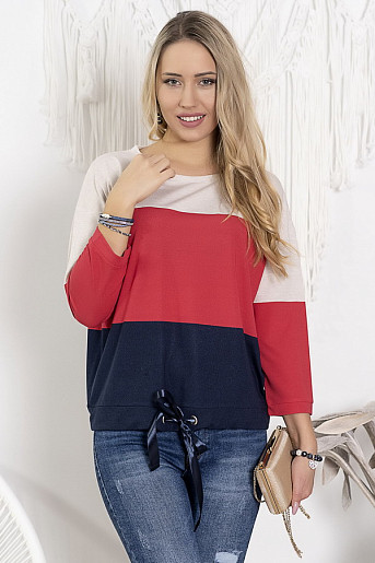 HAJDAN BL1120  синий/коралл/лен блузка 